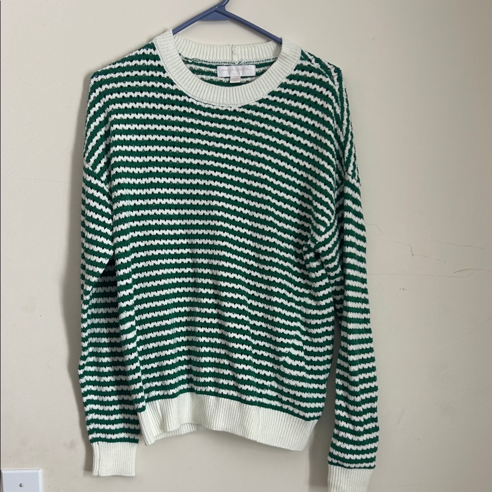 Green and White Striped Sweater